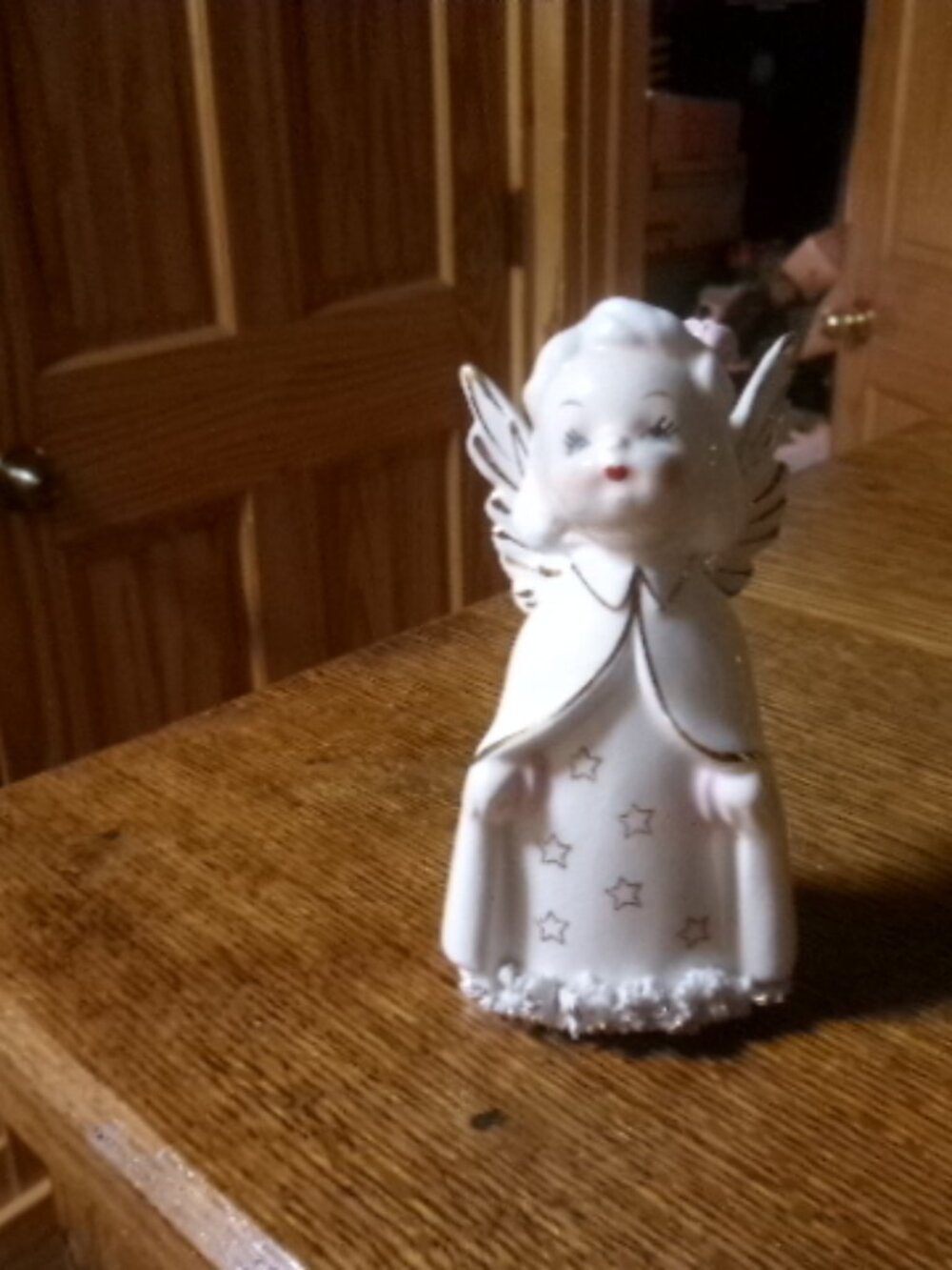 vtg Napco Christmas angel gazing up gold stars spaqhetti trim MCM japan